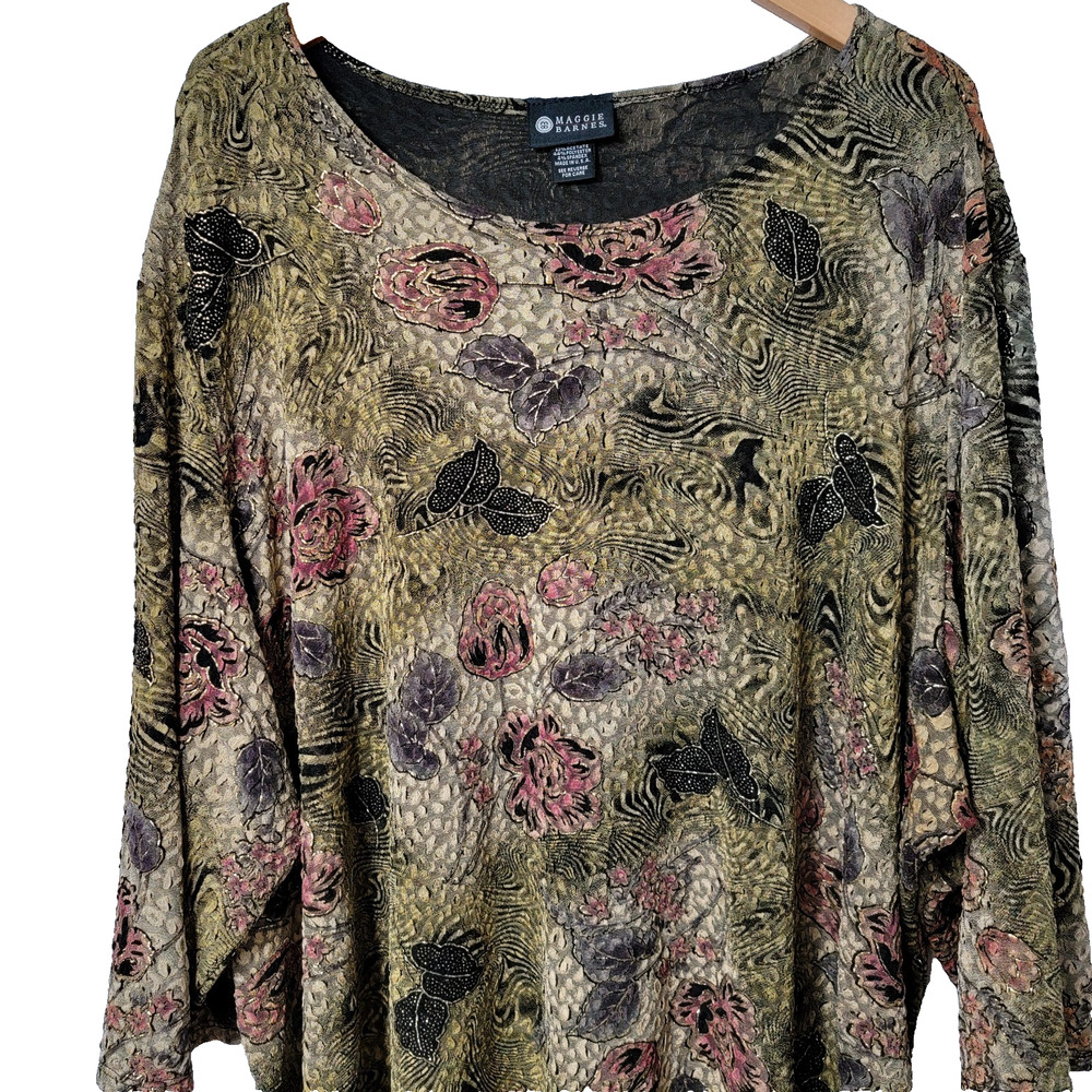 Maggie Barnes Fall Colors Top Womens 5X Floral Gold Accent Artsy Boho Romantic - Picture 2 of 7